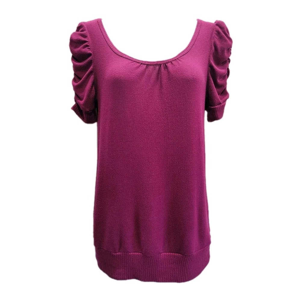 Y2K Magenta Puff Sleeve Top Women's Medium Deep Fuchsia Scoop Neck